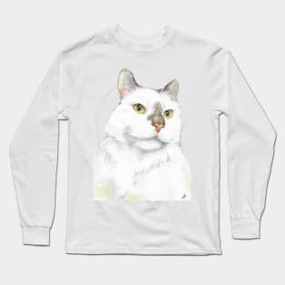 white cat watercolor portrait painting Long Sleeve T-Shirt